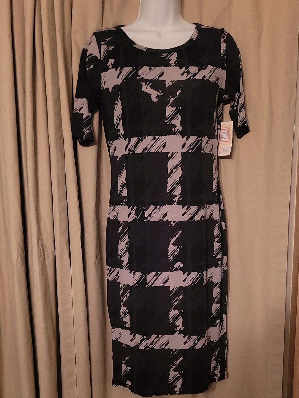 LuLaRoe Black and Taupe Geometric Midi Dress Julia NWT